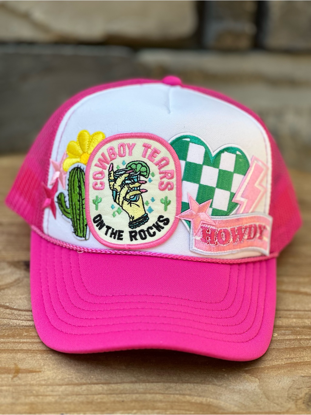 New Custom Pink Trucker Hat Western Patches